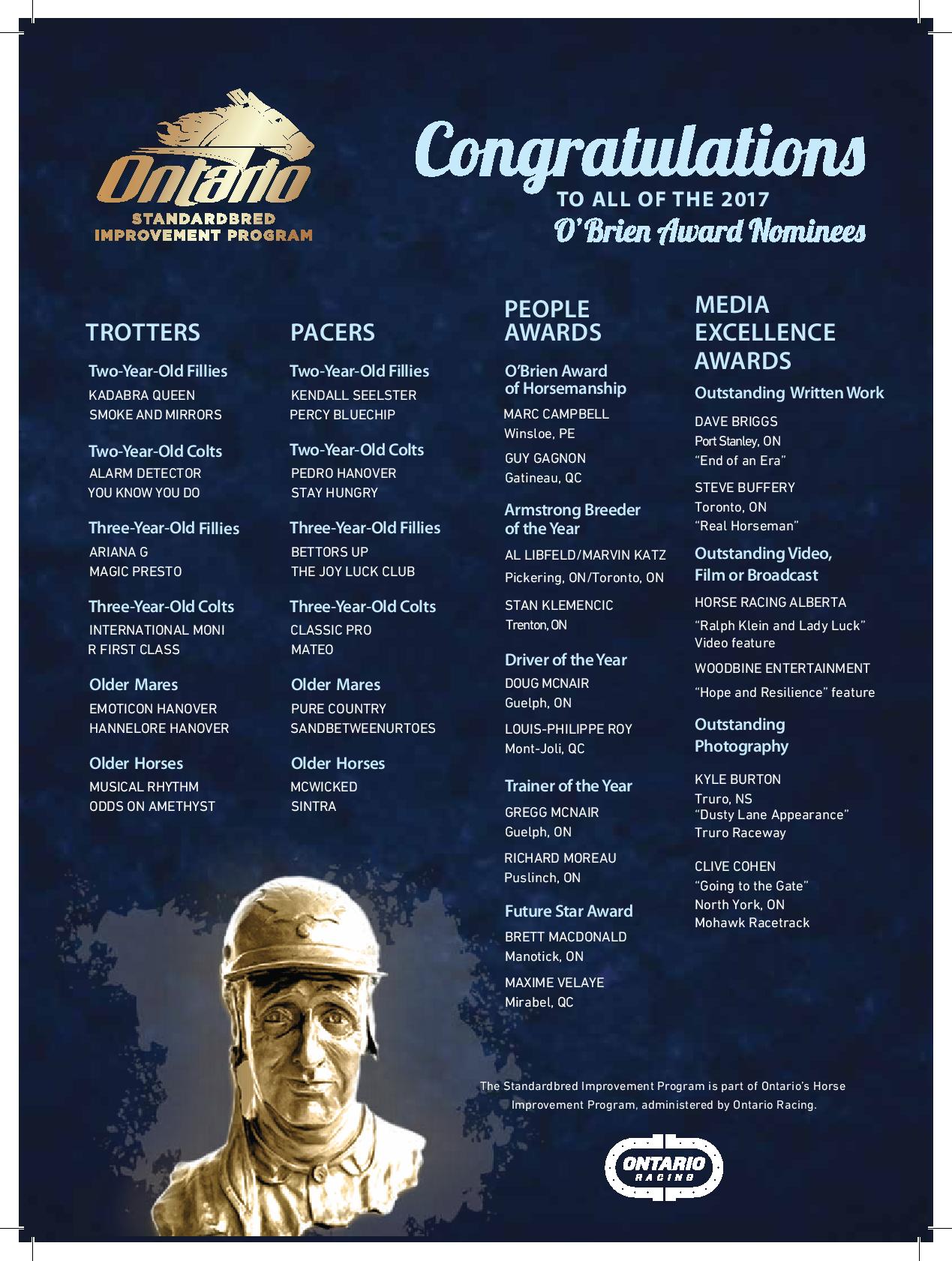 Congratulations to all of the O'Brien Award nominees